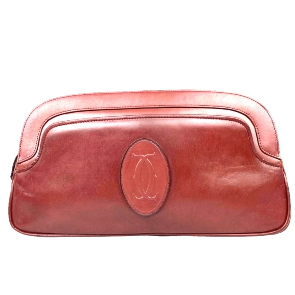 CARTIER BAG CLUTCH DARK RED LEATHER MUST LINE